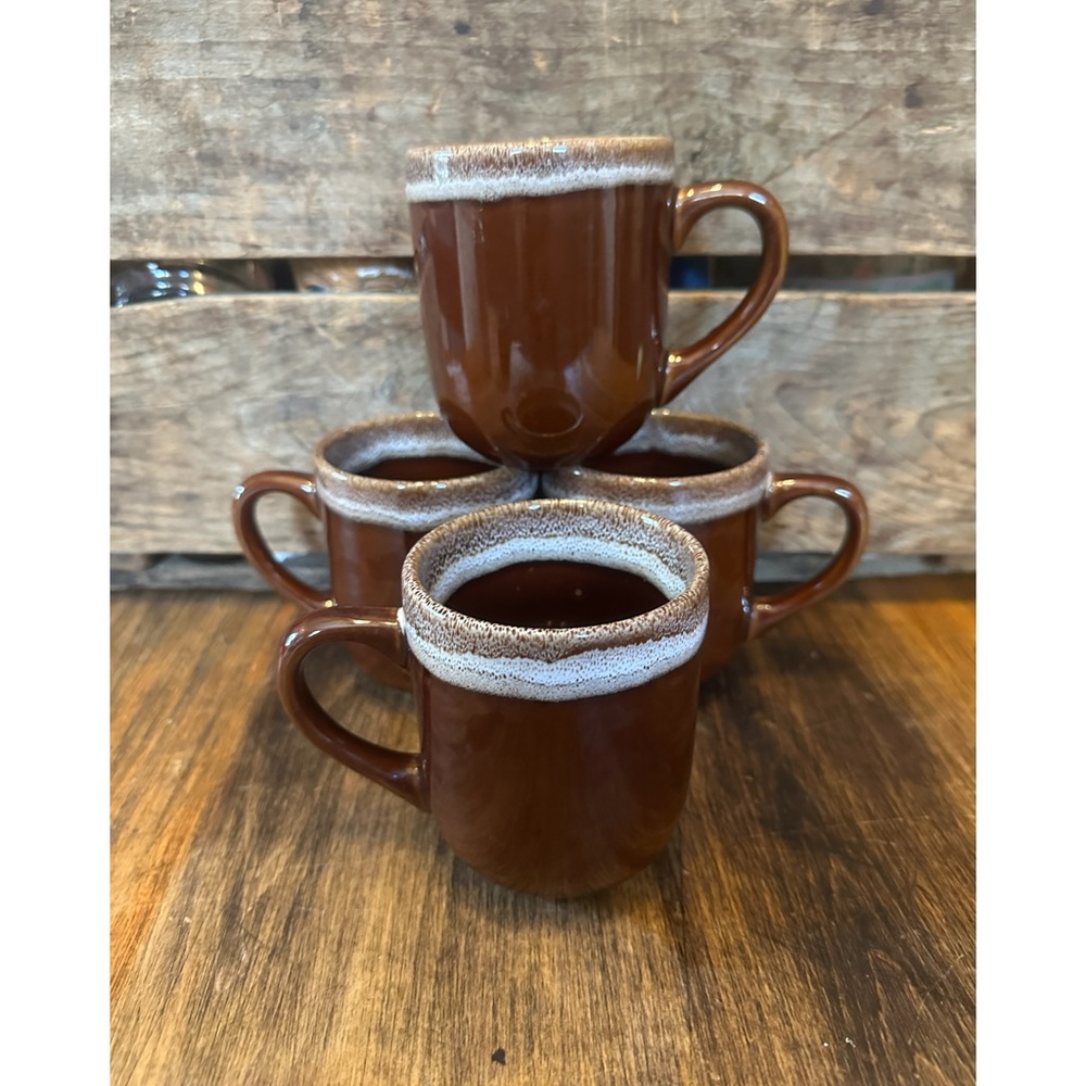 4 Vintage Brown Lava Drip 4" Ceramic Glazed Mug Coffee Cup Tea Today’s Home